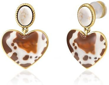 Wrangler Western Heart Drop Dangle Earrings for Women Statement 14k Gold Turquoise Cow Print Cowg... | Amazon (US)