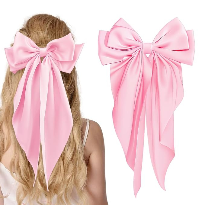 Large Satin Bow Barrettes Clips in Pink - Hair Accessories for Women | Amazon (US)
