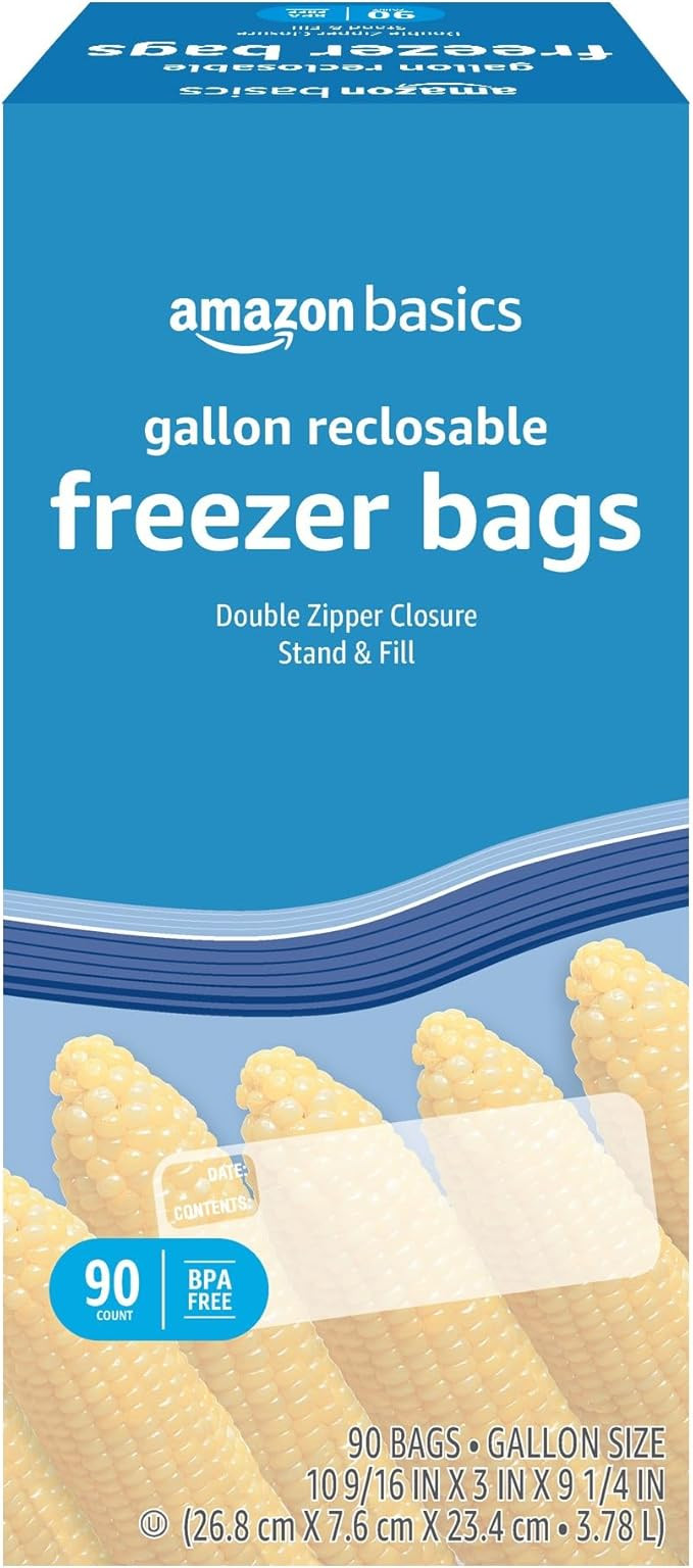 Amazon Basics Freezer Gallon Bags, Stand & Fill Base, 90 Count | Amazon (US)