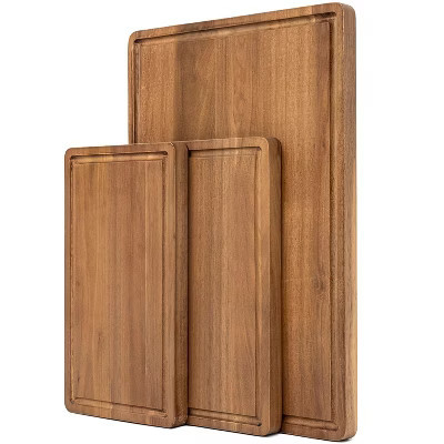 Angel Sar Wood Cutting Board Set of 3, Acacia Wood Chopping Boards with Deep Juice Groove, 2-in-1 Side Markers, Built-in Handles, and Storage Holder | Target