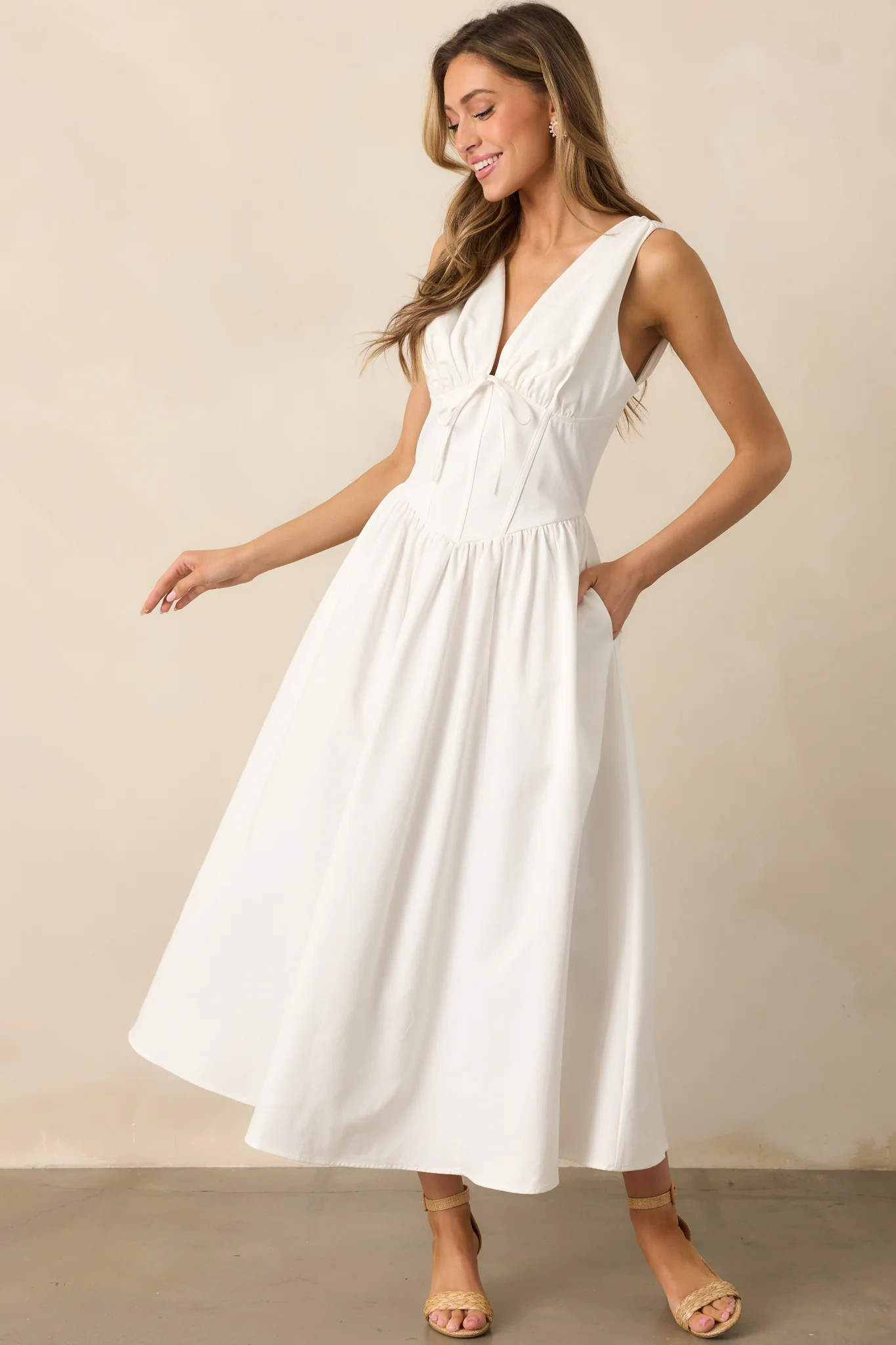 Sunny Day Soiree White Cotton Corset Maxi Dress | Red Dress