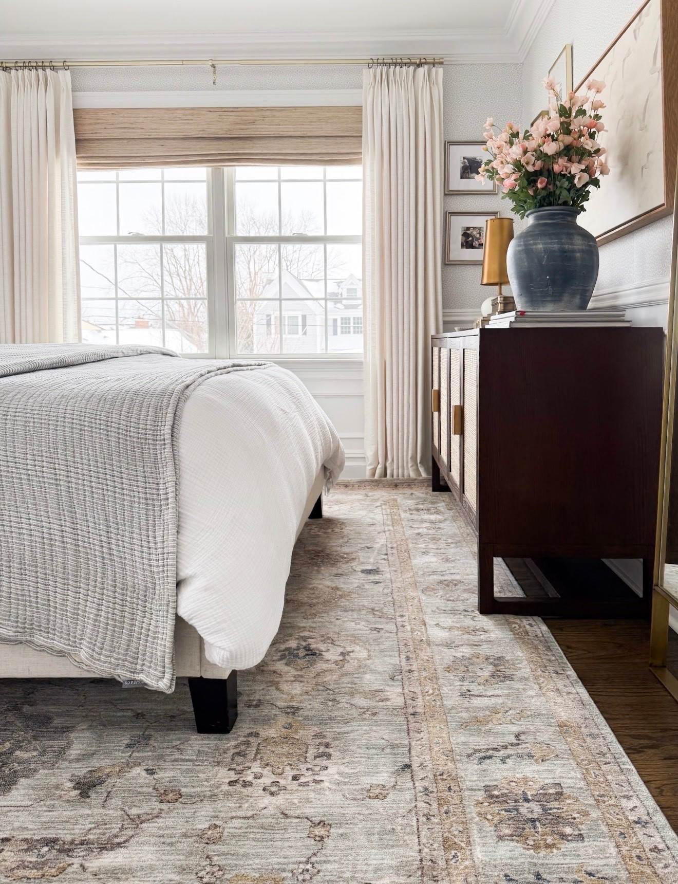 This rug brings the whole bedroom together. The soft, muted pattern adds just enough interest while keeping the room calm and classic, and the warm neutral tones work beautifully with the darker wood furniture.

vintage inspired rug, neutral area rug, bedroom rug, muted rug, traditional bedroom decor, neutral bedroom, patterned area rug, classic home decor, bedroom design, collected interiors, girlonthehudson

#LTKHome