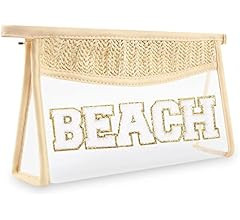 Iqimott Preppy Patch Sun Bag Makeup Letter Bag, Boho Letter Sun Bag for Beach Swim, Waterproof Zi... | Amazon (US)