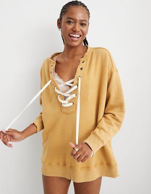 Aerie Lace Up Oversized Sweatshirt | American Eagle Outfitters (US & CA)