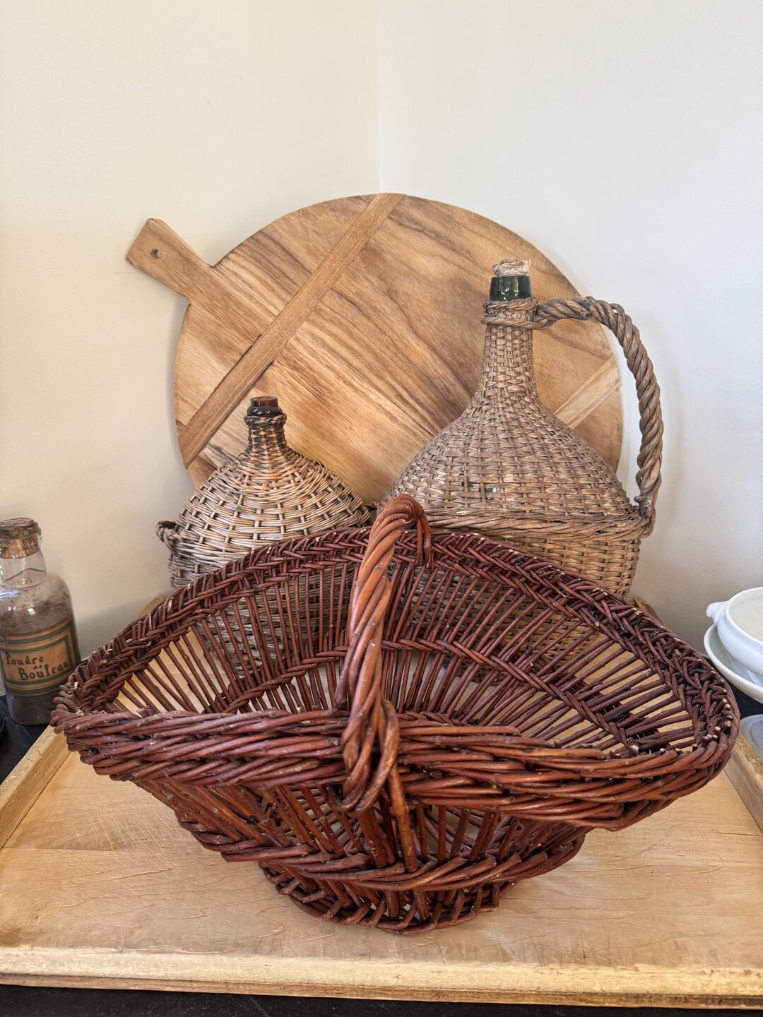 Vintage French Harvest Basket | 18" Rustic Woven Willow Market Basket - Etsy | Etsy (US)