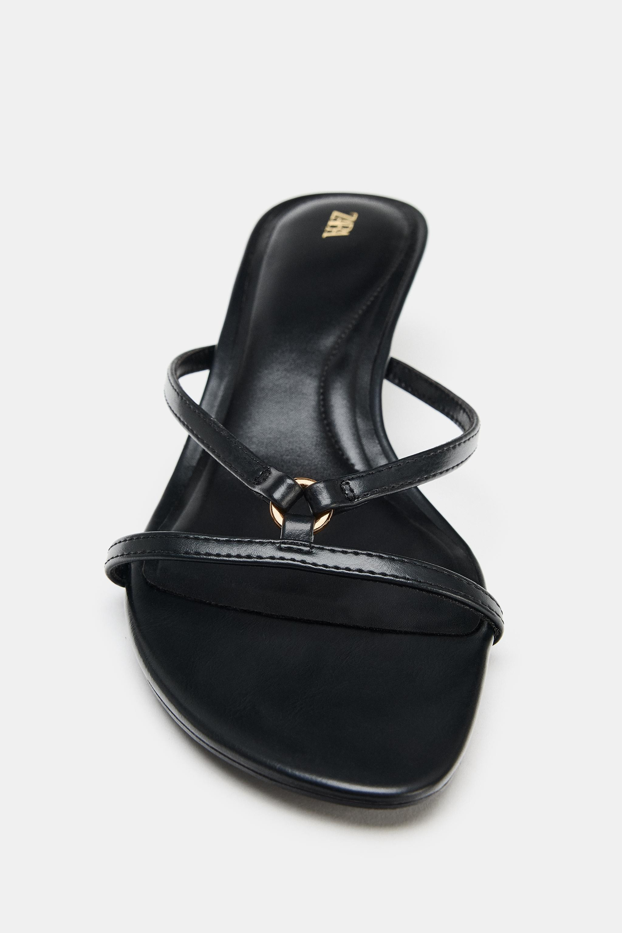 METALLIC DETAIL KITTEN HEEL SANDALS | Zara US