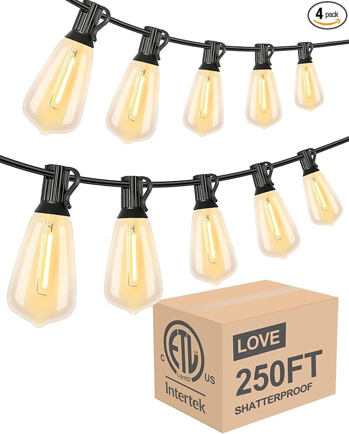 Lightdot 250FT Outdoor String Lights, LED Bistro String Lights with Shatterproof ST38 Bulbs, 2200... | Amazon (US)