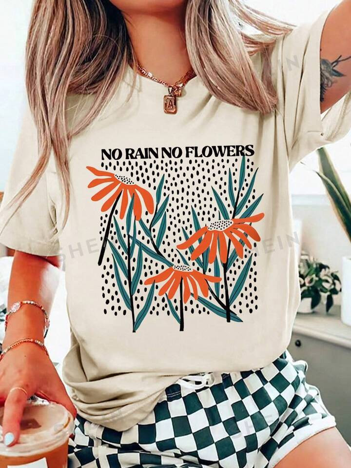 SHEIN LUNE Summer Casual Flower Print Short Sleeve T-Shirt | SHEIN