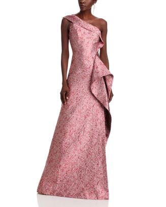 Teri Jon by Rickie Freeman Jacquard One Shoulder Ruffle Gown  | Bloomingdale's Women | Bloomingdale's (US)