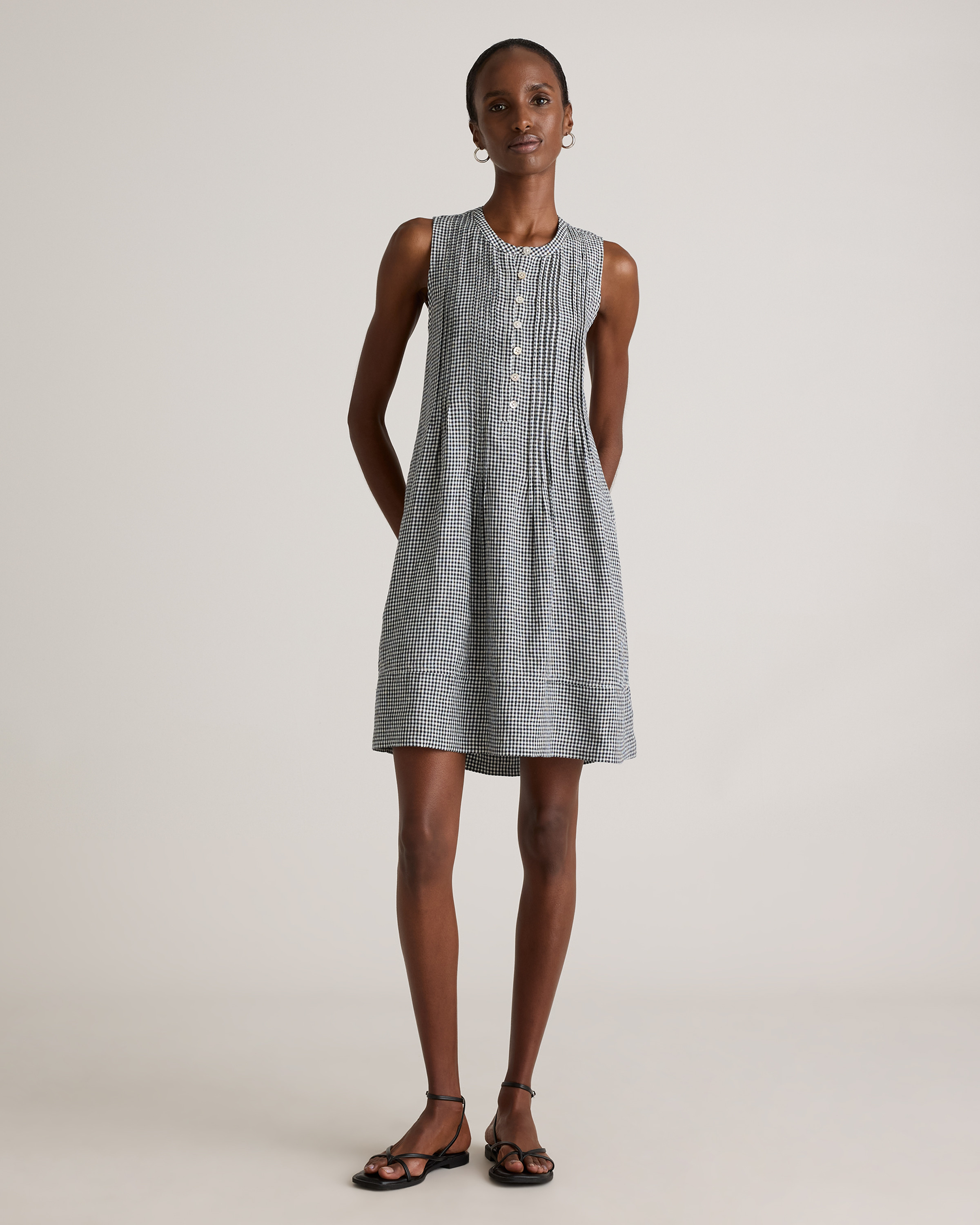 100% European Linen Sleeveless Swing Dress in Black | Quince