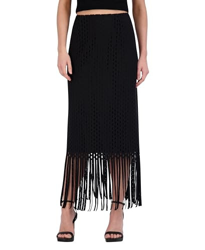 BCBGMAXAZRIA Women's Crochet Fringe Maxi Skirt, Black | Amazon (US)
