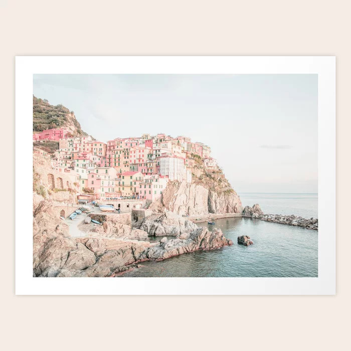 Positano, Italy Amalfi coast pink-peach-white travel photography in hd Art Print | Society6