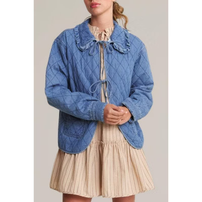 Women's Denim Tie Front Quilted Jacket - In The Beginning S | Target