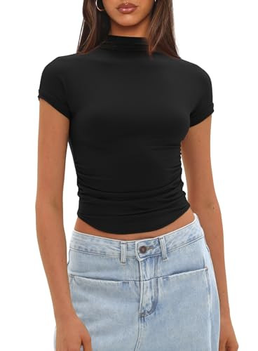 Darong Womens Tops Summer Short Sleeve Shirts Business Dressy Casual Pullover Tops for Women 2025 Trendy 9093 Black XS | Amazon (US)