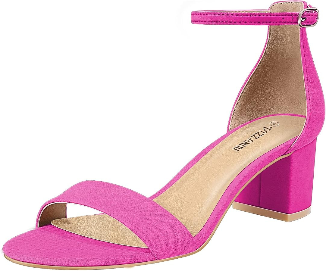 PIZZ ANNU Women's Low Block Chunky Heels Sandals Comfortable Open Toe Ankle Strap Party Dress Pum... | Amazon (US)