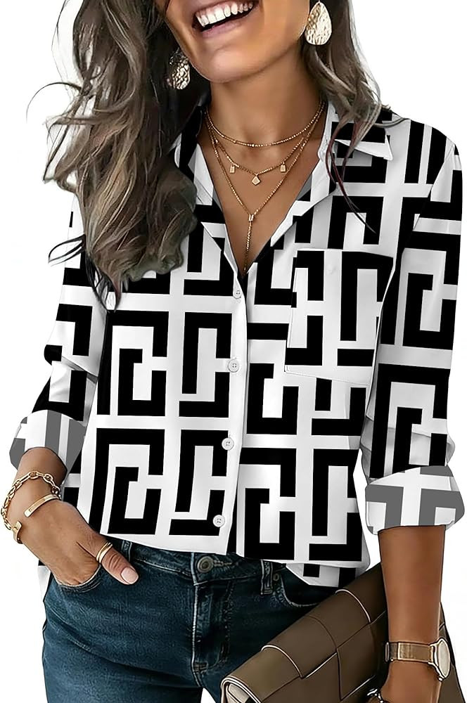 HOTOUCH Button Down Shirts for Women Long Sleeve Blouse Dressy Casual Business Work Tops with Poc... | Amazon (US)