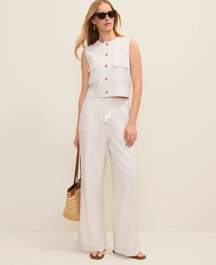 Weekend Striped Easy Fit Wide-Leg Pant in Linen Blend | Ann Taylor