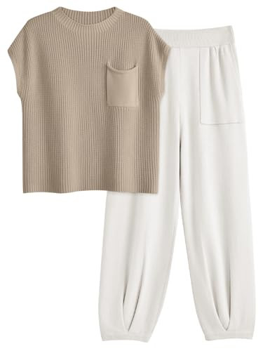 LILLUSORY Two 2 Piece Sets Womens 2026 Spring Summer Matching Lounge Sweatsuits Sweat Suits Trendy Travel Beach Vacation Fashion Resort Wear Outfits Knit Loungewear Clothes Clothing White M | Amazon (US)