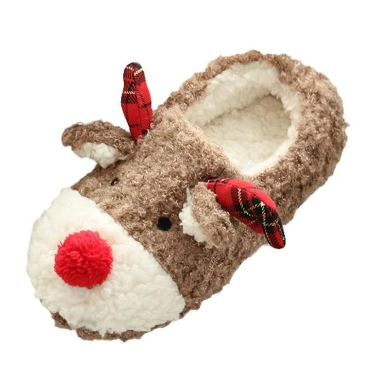Taqqpue Women's Cute Fuzzy Reindeer House Slippers Stuffed Animal Bedroom Slippers Warm Winter Co... | Walmart (US)