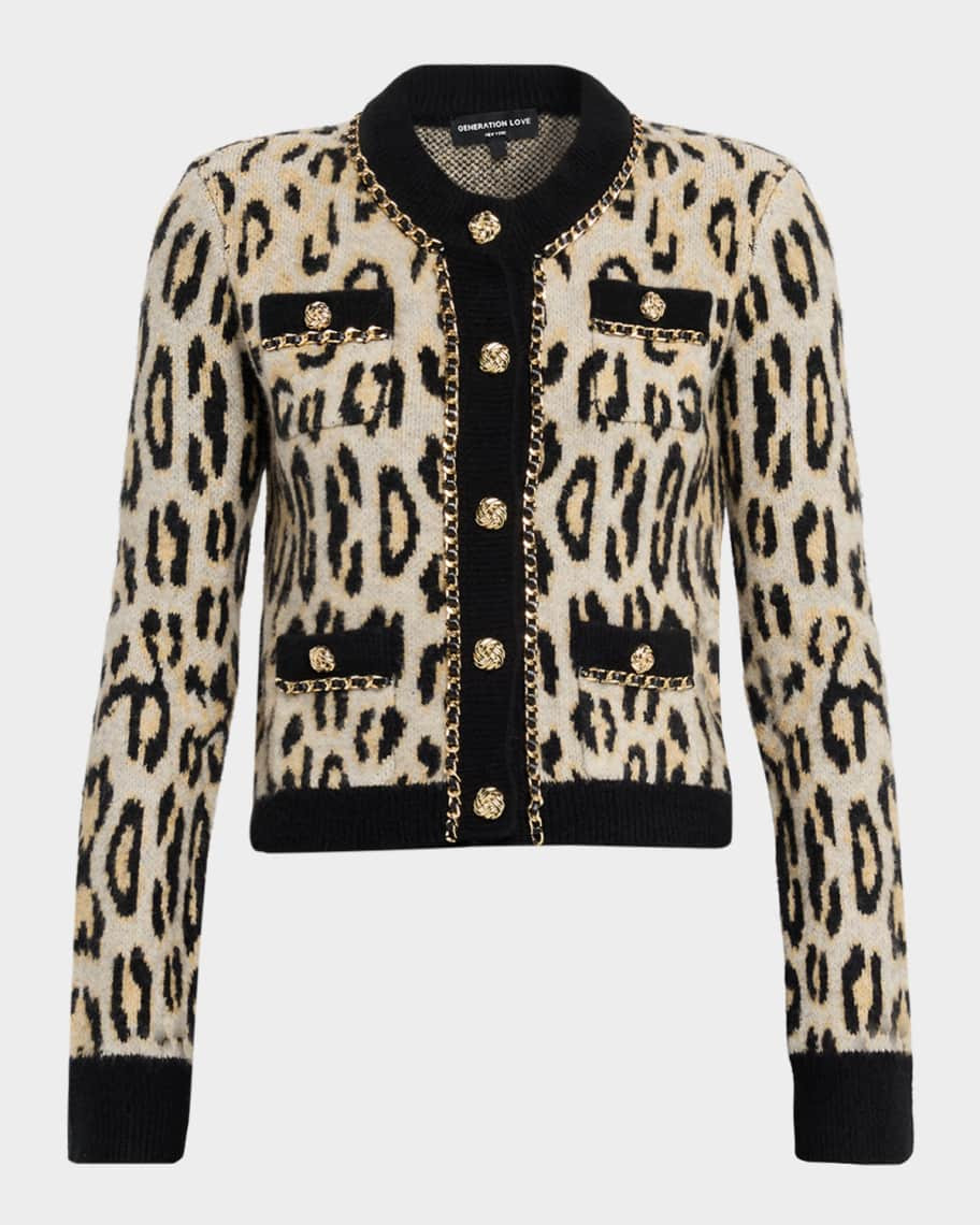 Generation Love Selma Leopard Chain-Trim Cardigan | Neiman Marcus