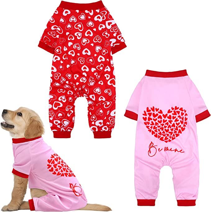 Pedgot 2 Pieces Valentines Day Dog Pajamas Cotton Heart Pattern Dog Clothes Apparel Valentines Da... | Amazon (US)