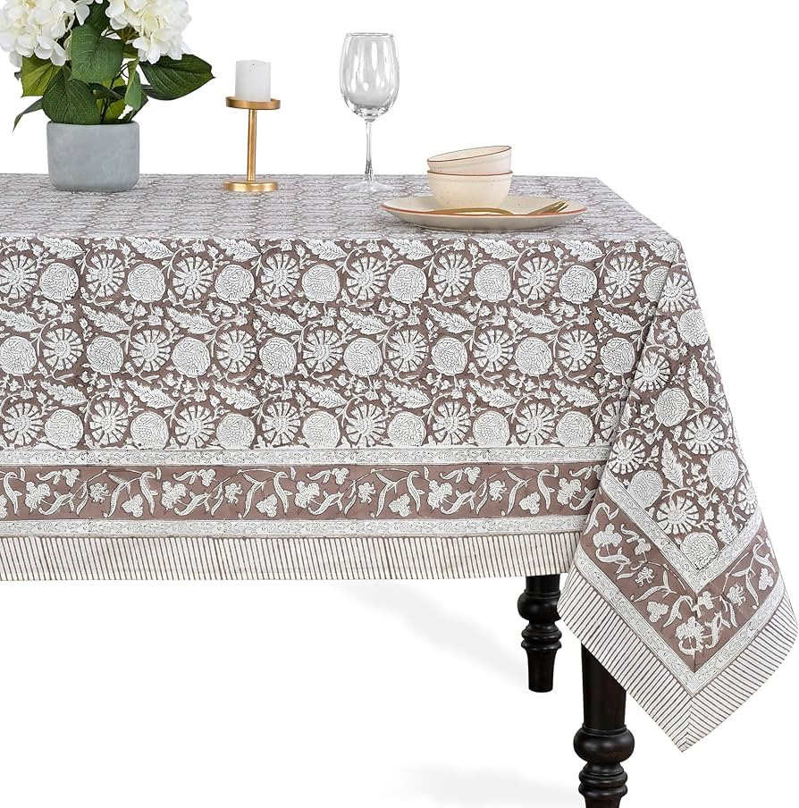 CPC Rustic Brown Tablecloth 100% Cotton 60x60 Inch Indian Block Print Rectangle Table Cover, Tabl... | Amazon (US)