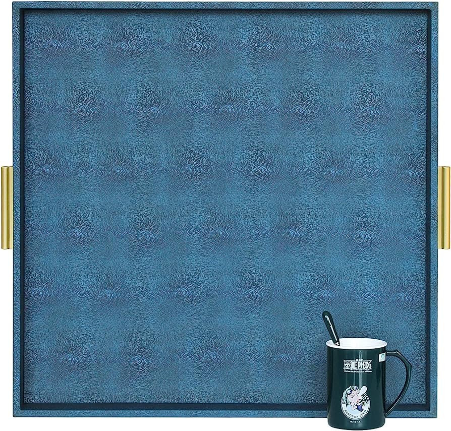 HofferRuffer Extra Large Square Serving Tray, Elegant Faux Leather Ottoman Tray with Gold Hardwar... | Amazon (US)