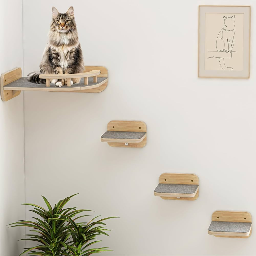 Megidok Cat Wall Furniture - Corner Climbing Shelf with 3 Wide Steps, Modern Floating Stairs for ... | Amazon (US)