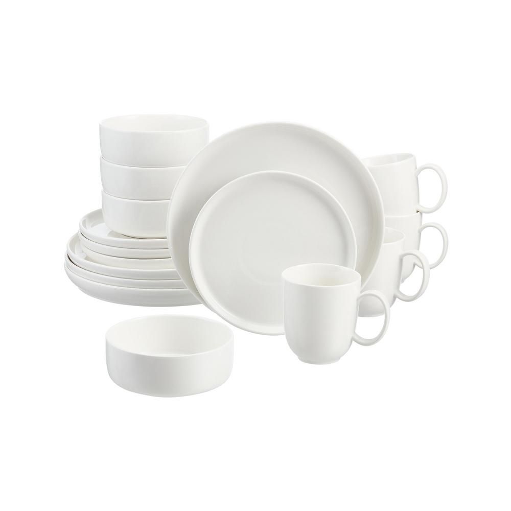Home Decorators Collection Chastain 16-Piece White Porcelain Dinnerware Set (Service for 4)-THD00... | The Home Depot