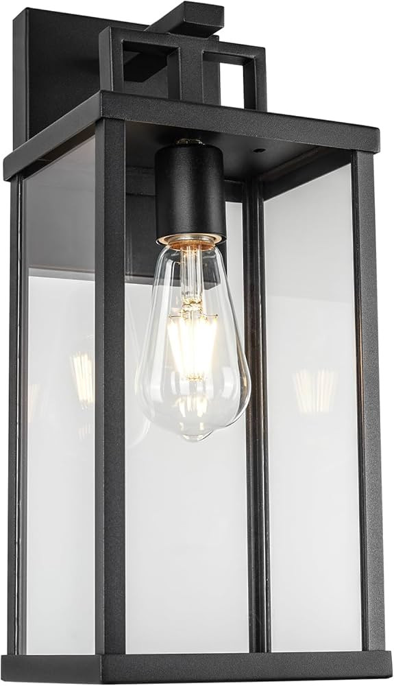 16 Inch Outdoor Wall Lantern, 1-Light Large Exterior Modern Wall Sconce Light Fixtures, Black Por... | Amazon (US)