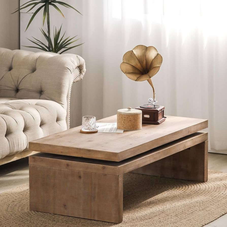 Rectangle Coffee Table for Living Room, Mid Century Modern Coffee Table, Solid Wood Center Table ... | Amazon (US)
