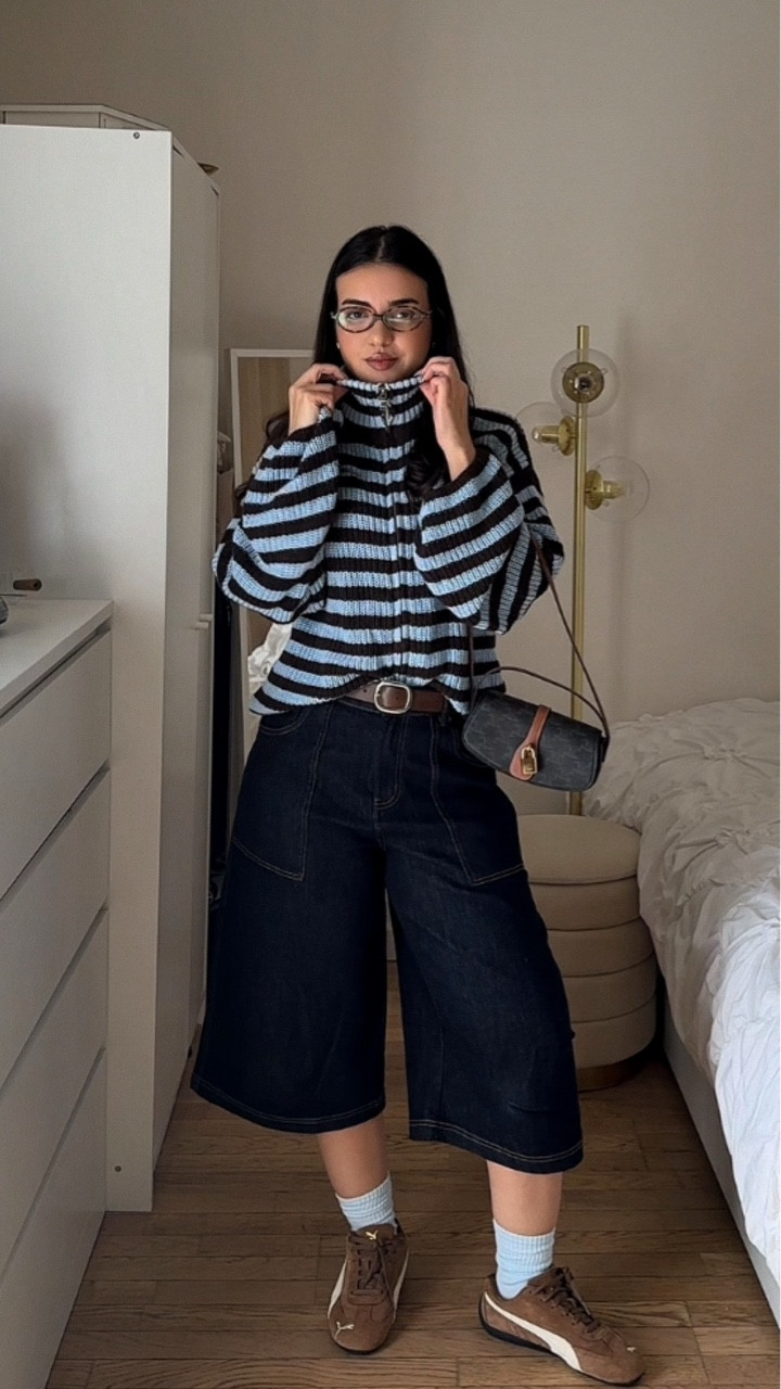 Comfy, cute, colorful 🩵🧸🤎🦋
Details 
Top - @edikted 
Bermuda jeans - @urbanrevivo 
Socks - @jjxx_official 
Shoes - @puma 
Bag - @celine 
Glasses - @miumiu 
Belt - @asos 
.
.
.
.
.
.
.
.
.
.
#grwm #outfitinspo #outfitideas #winterstyle #winterfashion capsulewardrobe casuallook casualchic zara hm aesthetic lookbook lookdujour outfitdiaries minimalstyle Fashion winteressentials timelessfashion ootd