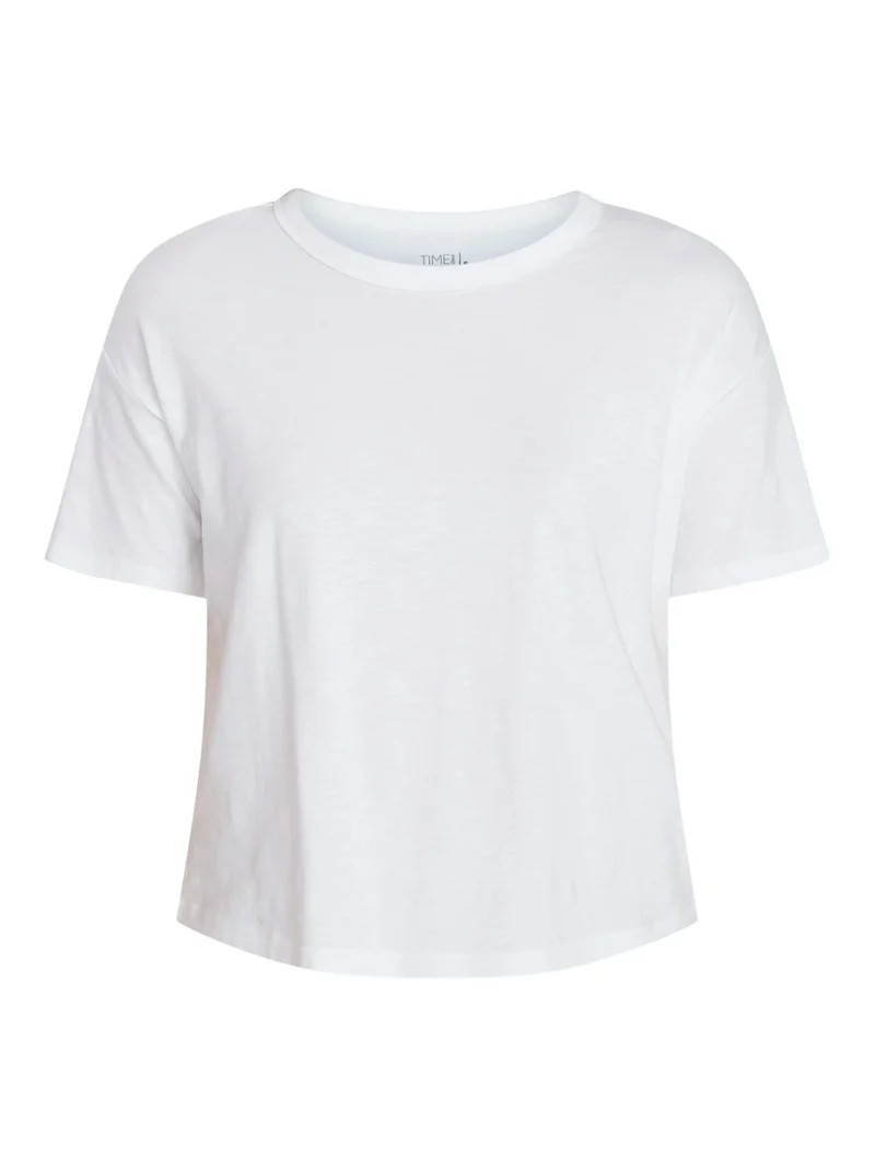 Time and Tru Women's Boxy Slub Tee with Short Sleeves, Sizes XS-XXXL | Walmart (US)