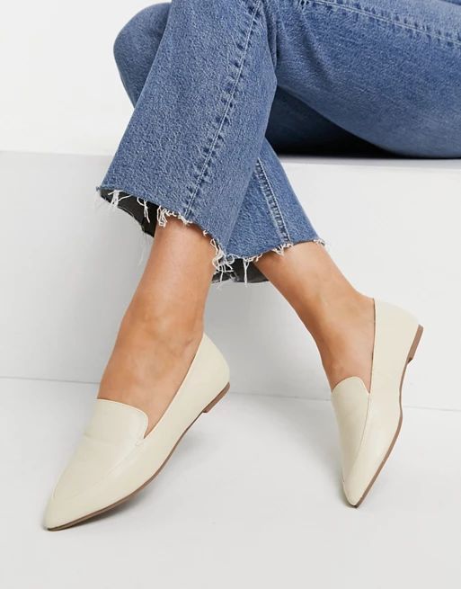 London Rebel pointed ballet loafers in cream | ASOS (Global)