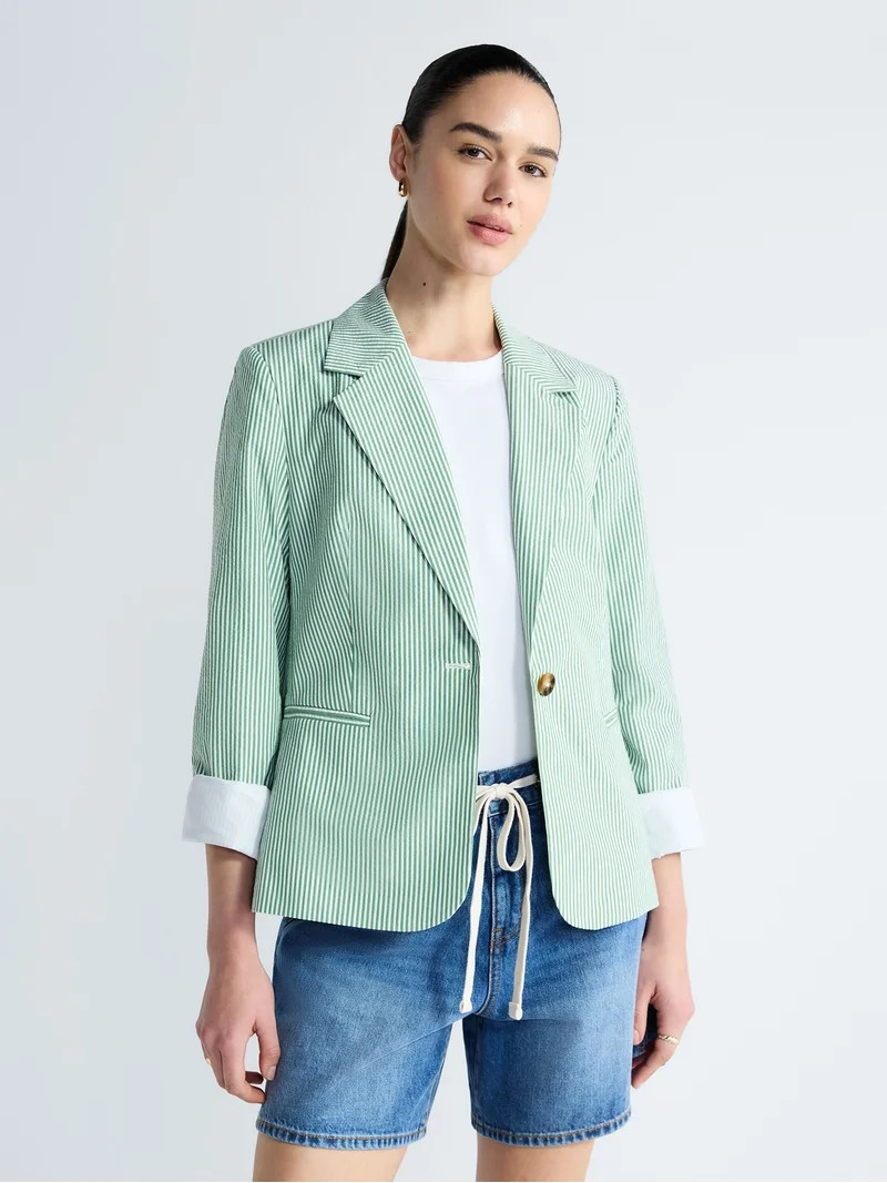 Free Assembly Women's and Women's Plus Single Breasted Cotton Blazer, Sizes XS-4X | Walmart (US)