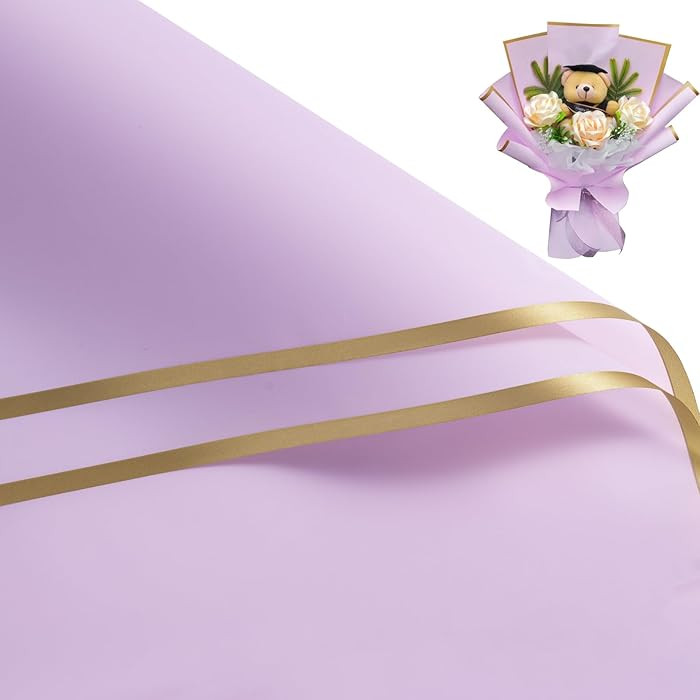 WRAPAHOLIC 20 Sheets Flower Wrapping Paper - 22.4 x 22.4 inch Gold Trim Purple Water-Resistant Fl... | Amazon (US)