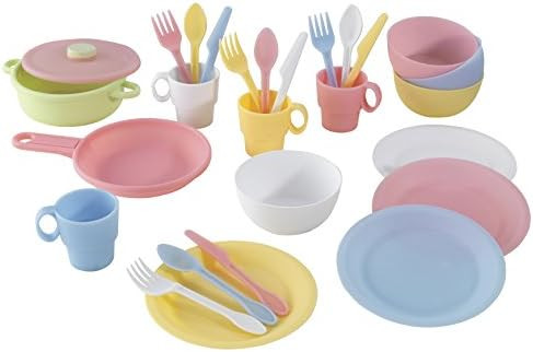 KidKraft 27-Piece Pastel Cookware Set, Plastic Dishes and Utensils for Play Kitchens, Gift for Ag... | Amazon (US)