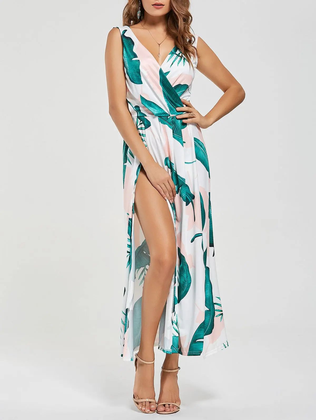 Palm Leaf Slit Long Cutout Maxi Dress | Rosegal US