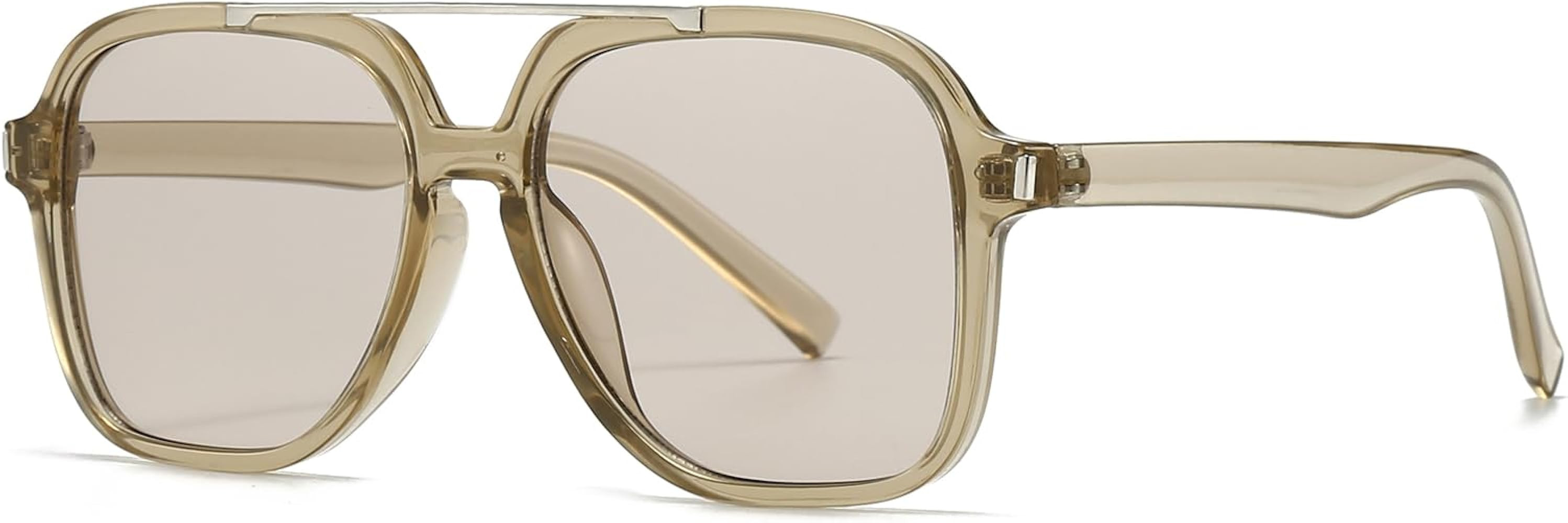 YAMEIZE Trendy Pilot Square Sunglasses for - Women Men Retro Double Bridge UV400 Protection Vinta... | Amazon (US)