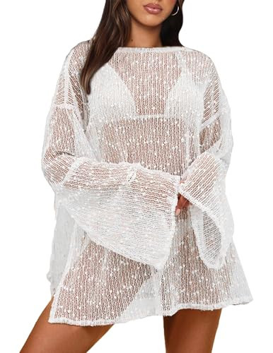 Gleeneat Bathing Suit Cover Up for Women Crochet Boat Neck Swimsuit Bathing Suit Beach Bikini Coverup 2026 Summer Sexy Trendy Water Party Swimwear White | Amazon (US)