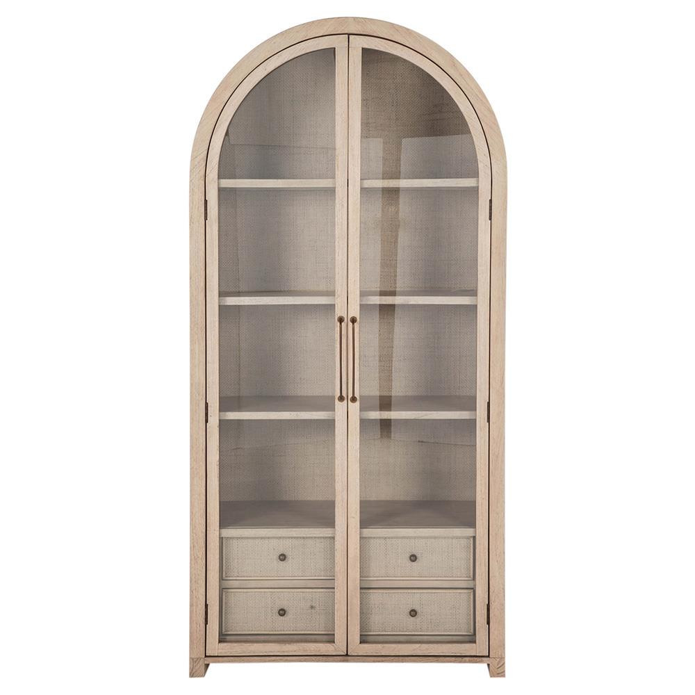 Gabby Elsa Natural Wood Glass Door Woven Rattan Drawer Arched China Cabinet | Kathy Kuo Home