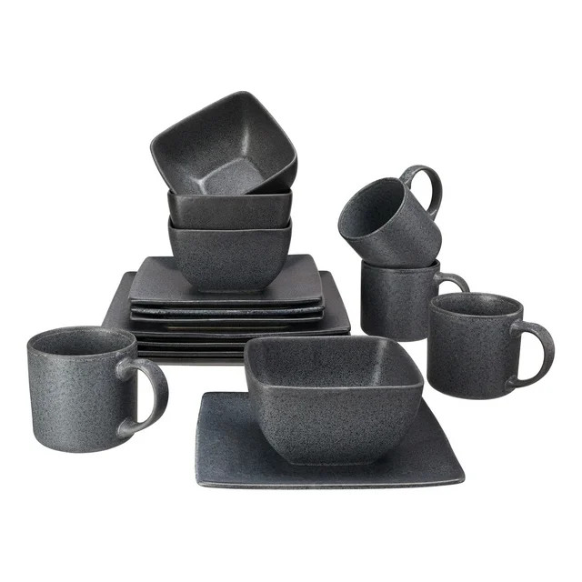 Better Homes & Gardens- Dark Gray Square Stoneware 16-Piece Dinnerware Set - Walmart.com | Walmart (US)