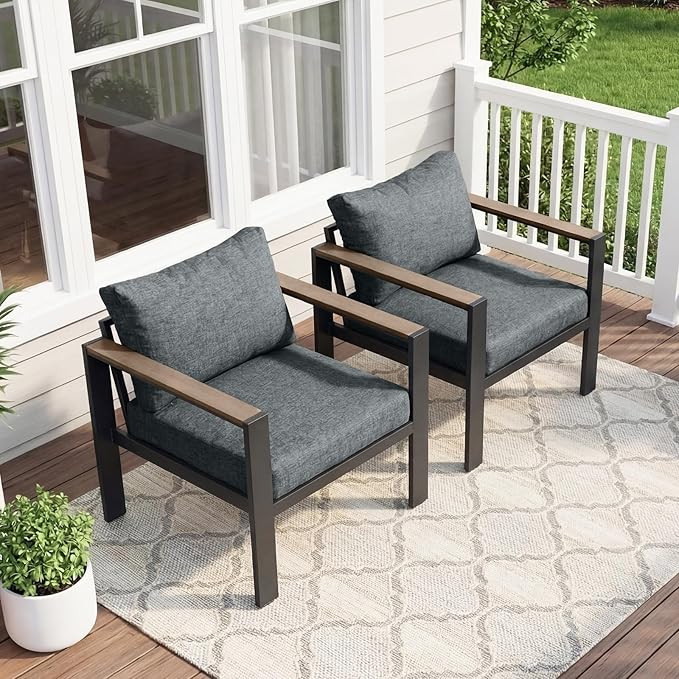 Outdoor Patio Furniture Set 2 Pieces Armchair with Washable Thick Cushions, Luxury Aluminum Patio... | Amazon (US)