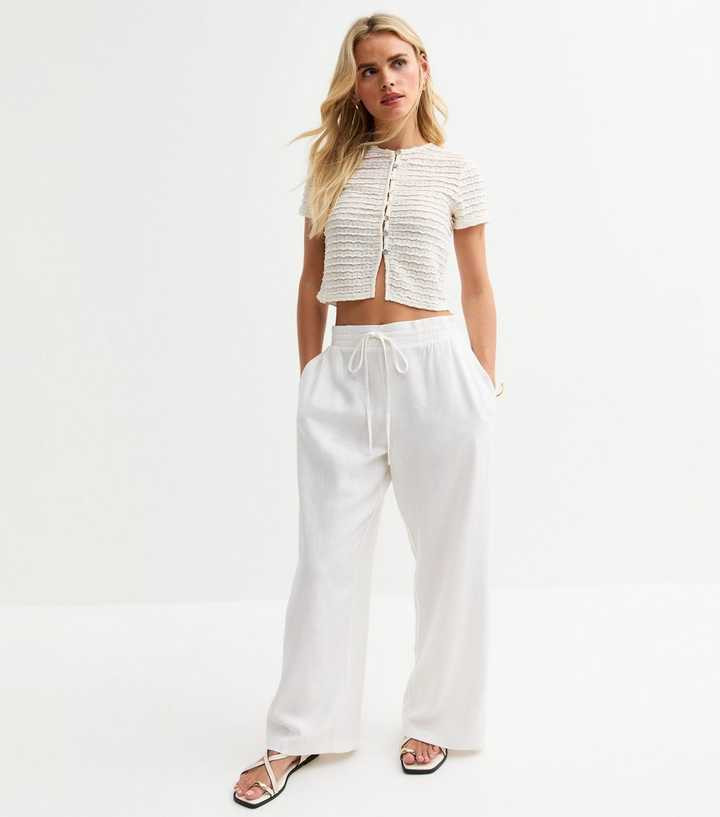 Petite White Linen Blend Drawstring Trousers | New Look | New Look (UK)