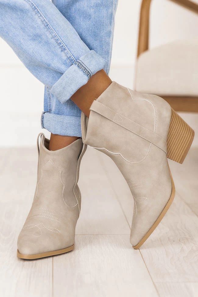 Amy Grey Pointed Toe Western Cut Booties | Pink Lily
