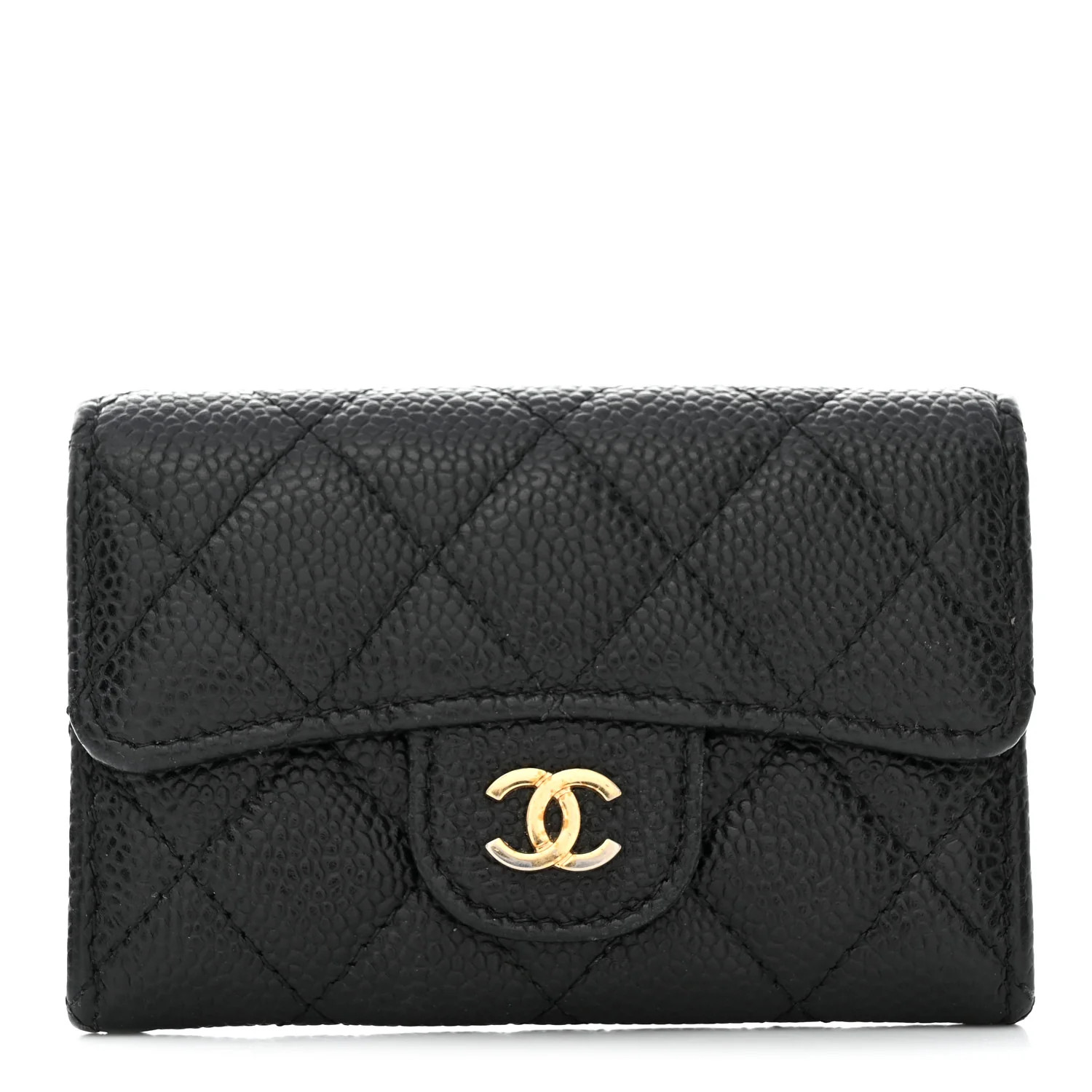 Caviar Quilted Flap Card Holder Wallet Black | FASHIONPHILE (US)