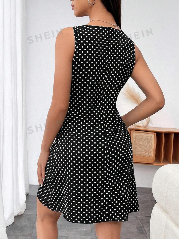 SHEIN Privé Women's Polka Dot V-Neck Sleeveless Dress | SHEIN USA | SHEIN