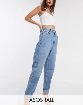 ASOS DESIGN Tall high rise 'slouchy' mom jeans in midwash | ASOS (Global)