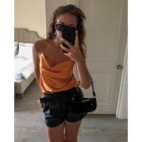 Cowl Neck Orange Silk Silk-Satin Cami Top Silk With Cowl Back Sleeveless Mango Vest Tank Shirt Cloth | Etsy (US)