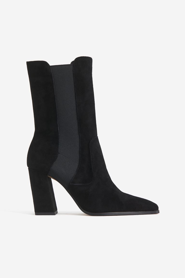 Calf-high Suede Boots - Black - Ladies | H&M US | H&M (US + CA)